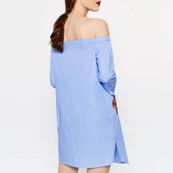 ZARA Dress Embroidered Off Shoulder Poplin Mini Dress • BLOGGER FAVORITE • - Picture 8 of 12